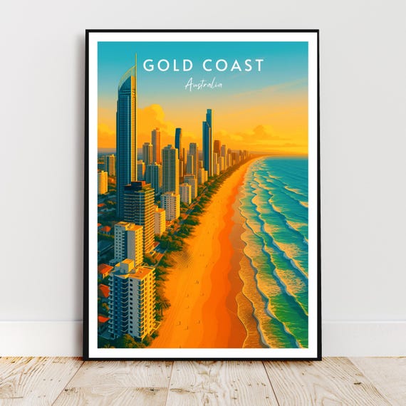 Travel Wall Poster Gold Coast Australia Oceania Pacific Ocean Coral Sea Modern Art Vintage Gift Print