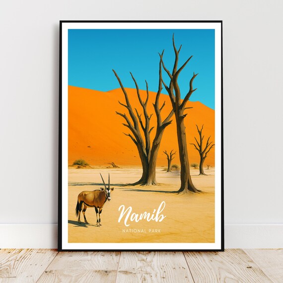 Namib National Park Oryx Orange Dunes Desert Sunset Travel Poster