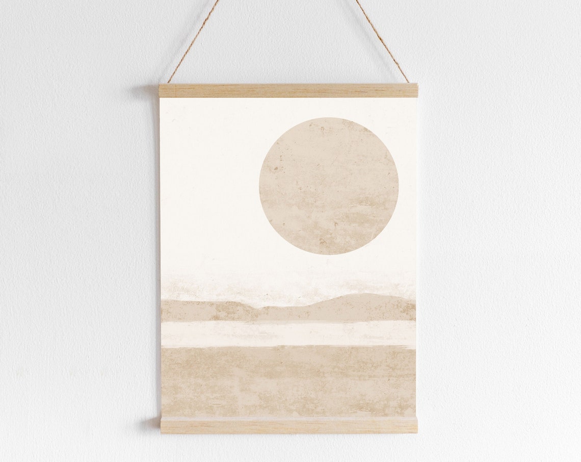 Beige Sun Circle Minimalist Horizon Abstract Neutral Wall Poster