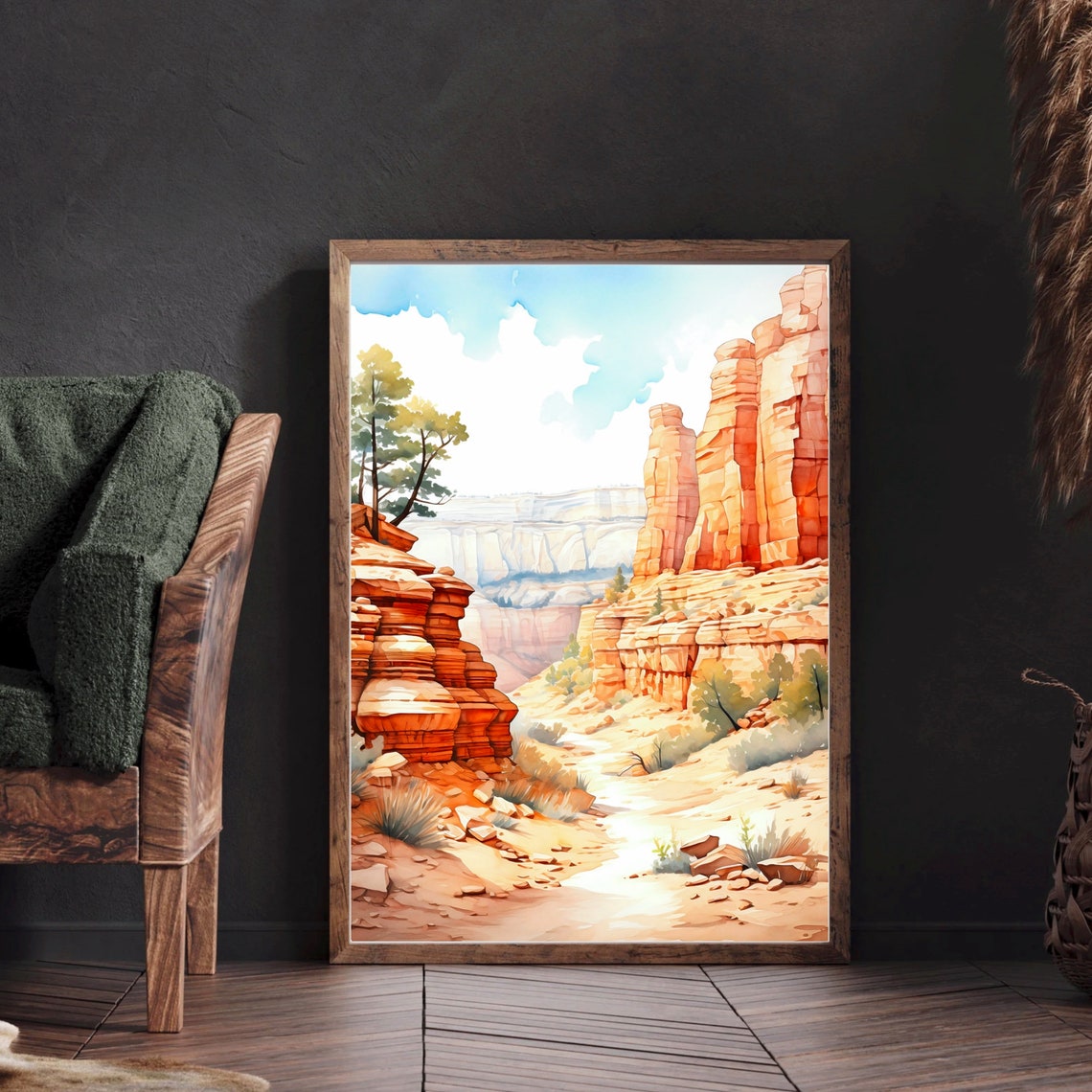 Red Rock Desert Canyon Trail Sandstone Spires Watercolor Poster - Image 4