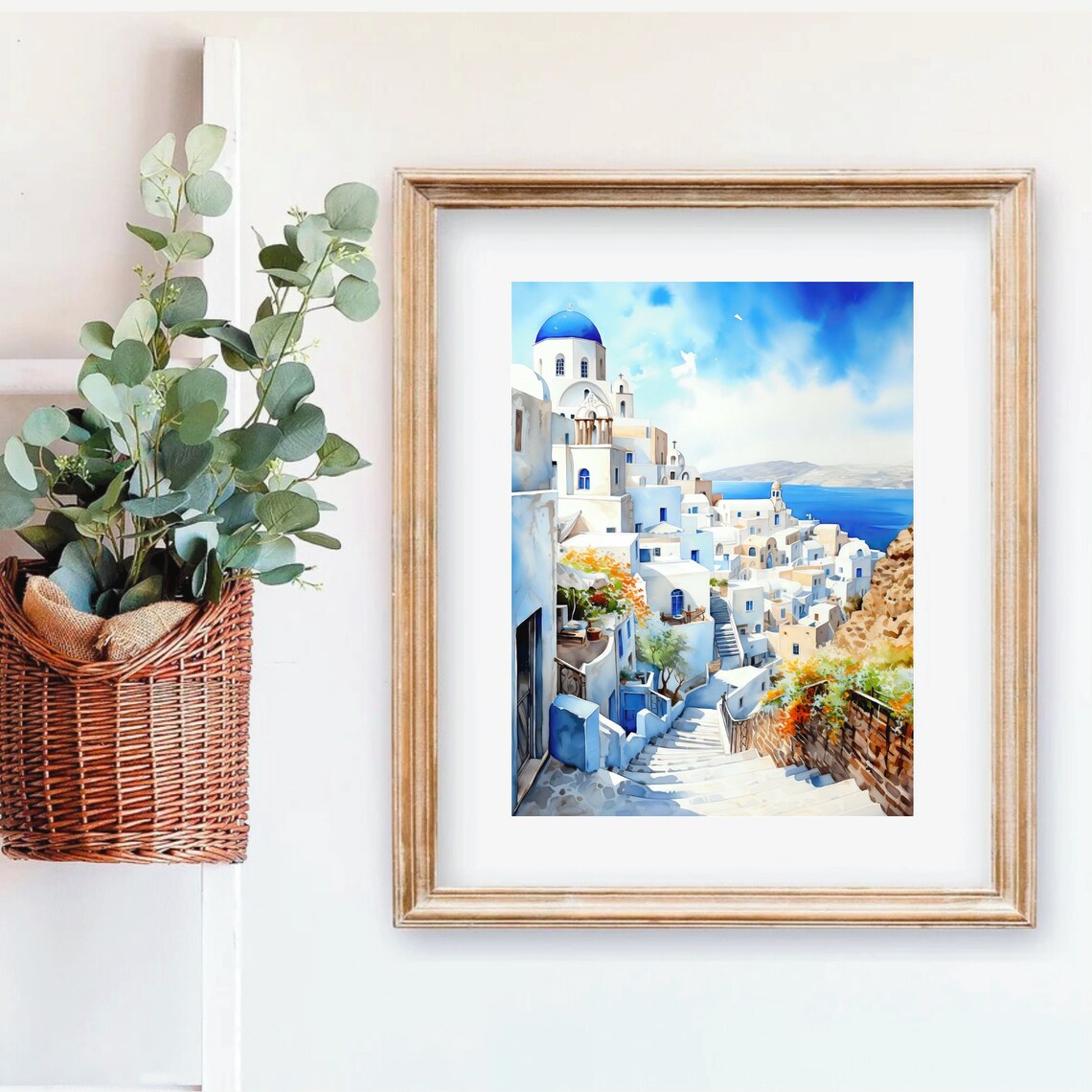 Santorini Watercolor Painting Greece Travel Poster - Image 4