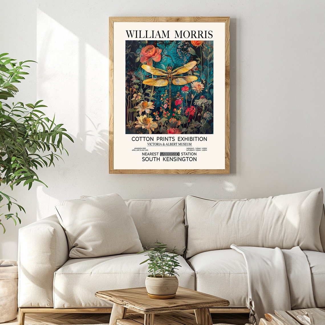 William Morris Dragonfly Print Gold Blue Vintage Flower Print Vibrant Dragonfly Exhibition Poster Living Room Print Classic Textile Print - Image 2