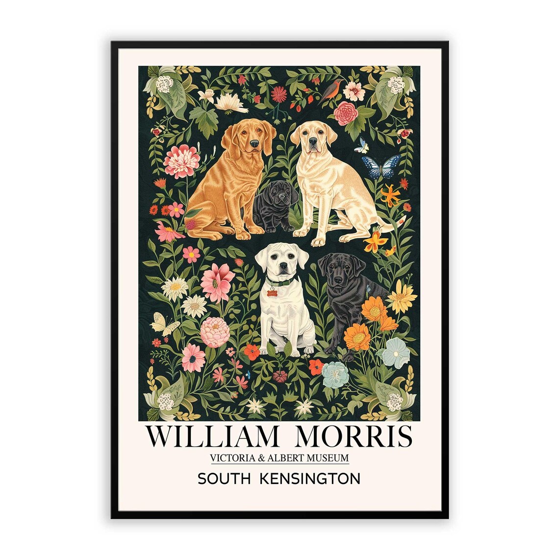 William Morris Five Labrador Dogs Floral Museum Exhibition Poster - Image 2