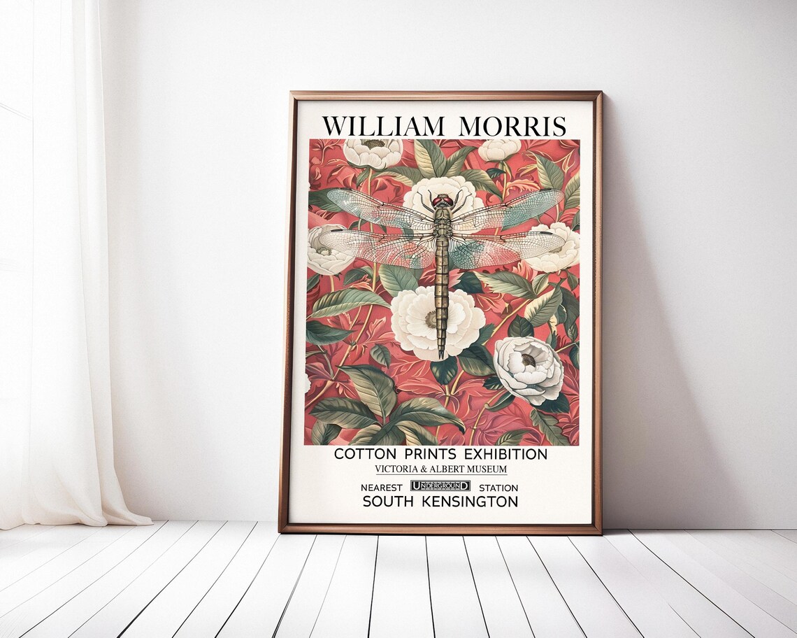 William Morris Dragonfly Floral Exhibition Poster V&A Museum - Image 2