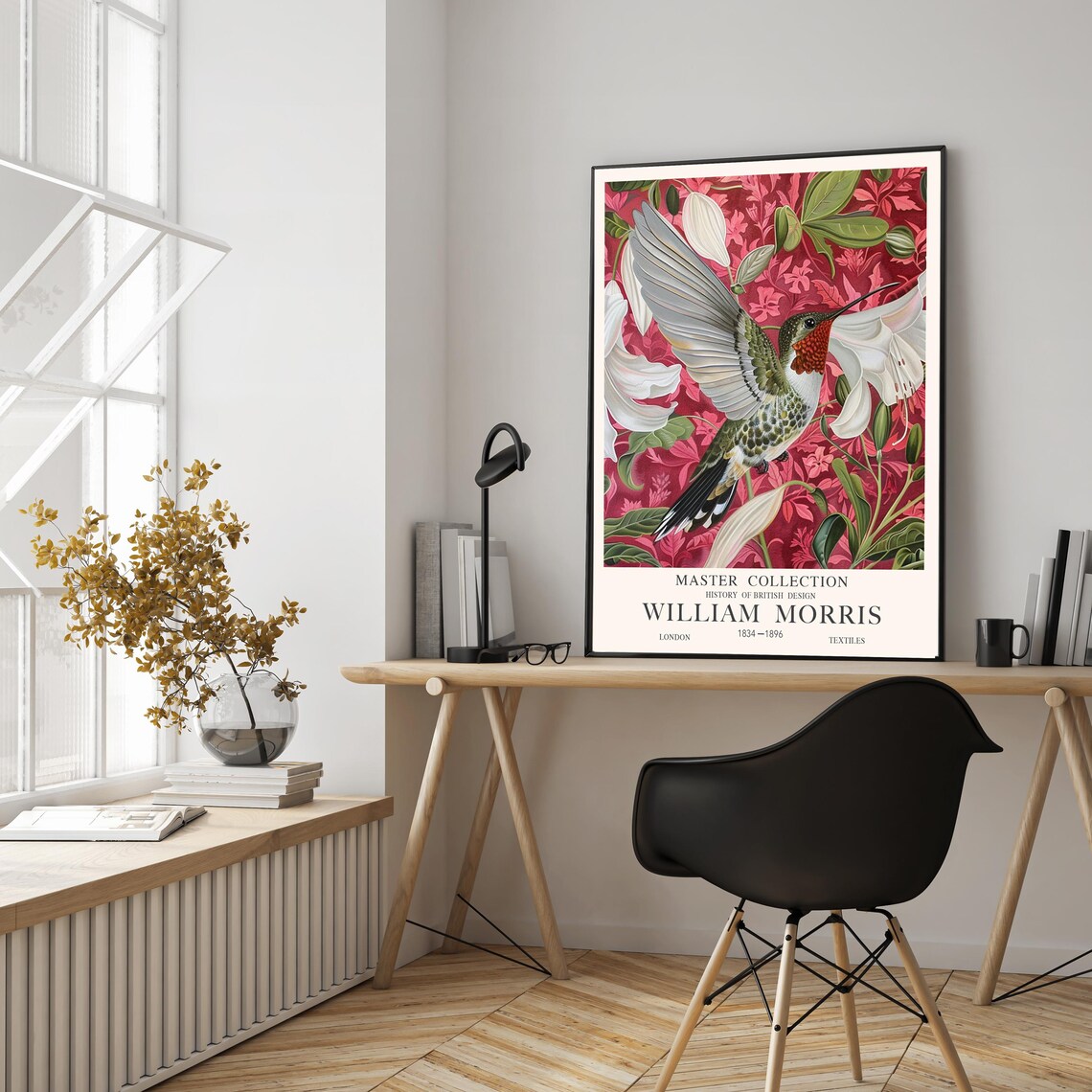 William Morris Hummingbird With White Blooms On Crimson Poster - Image 2