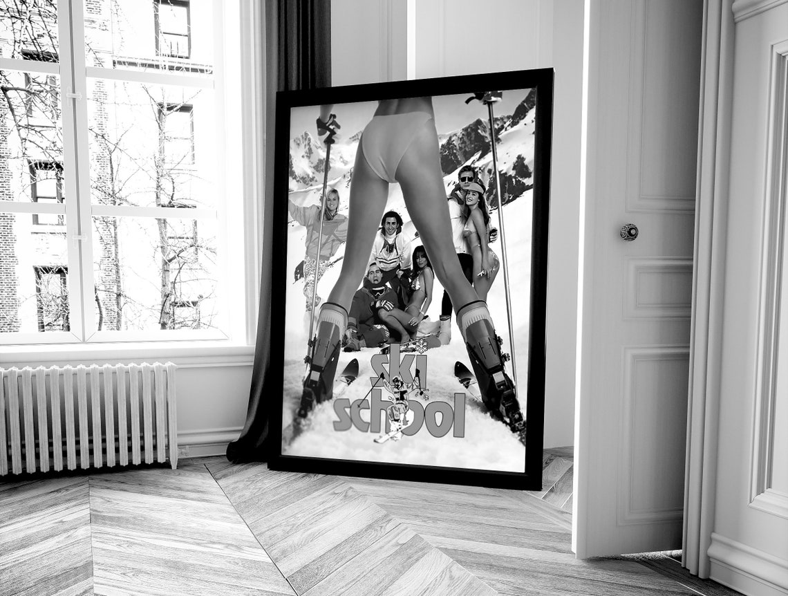 Ski School Retro Funny Group Skiers Vintage Black And White Print - Image 4