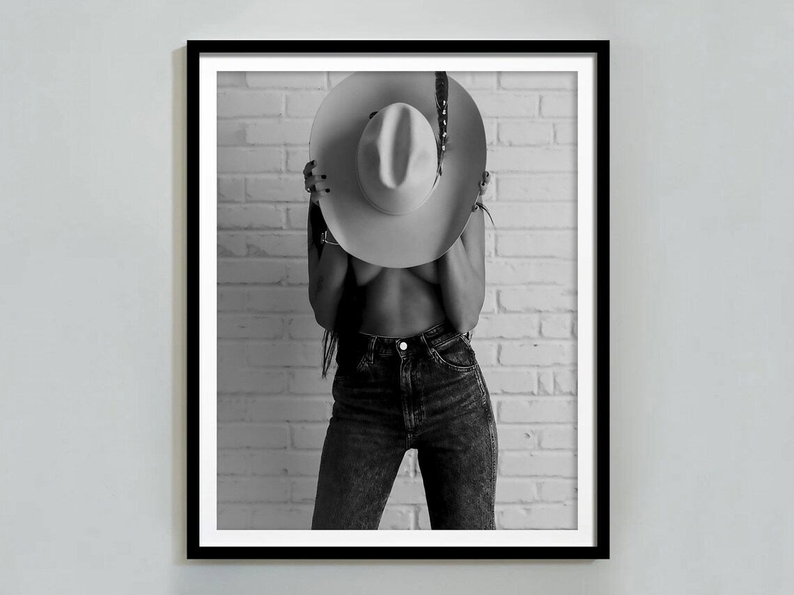 Vintage Cowgirl Print, Black And White Western Art