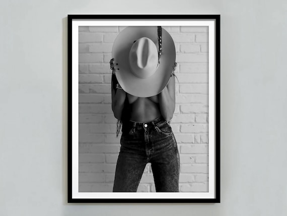 Vintage Cowgirl Print, Black And White Western Art