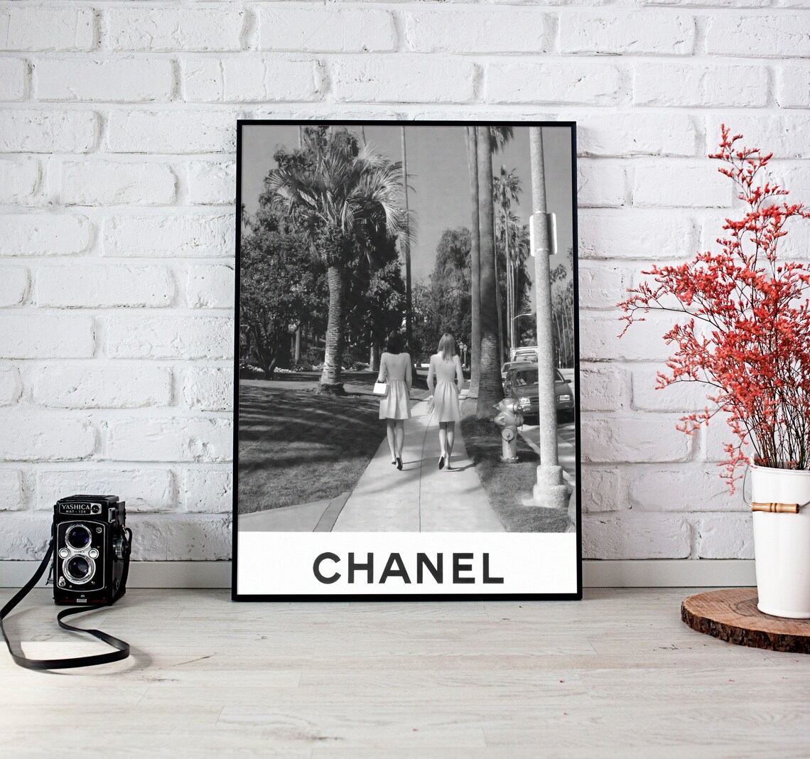 Two Women Walking Palm Lined Street Chanel Fashion Photo Poster - Image 3