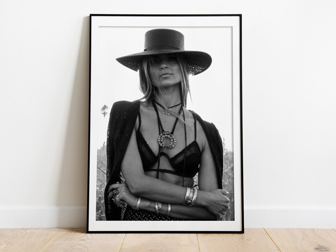 Cowgirl Retro Western Art Print, Black And White - Image 3