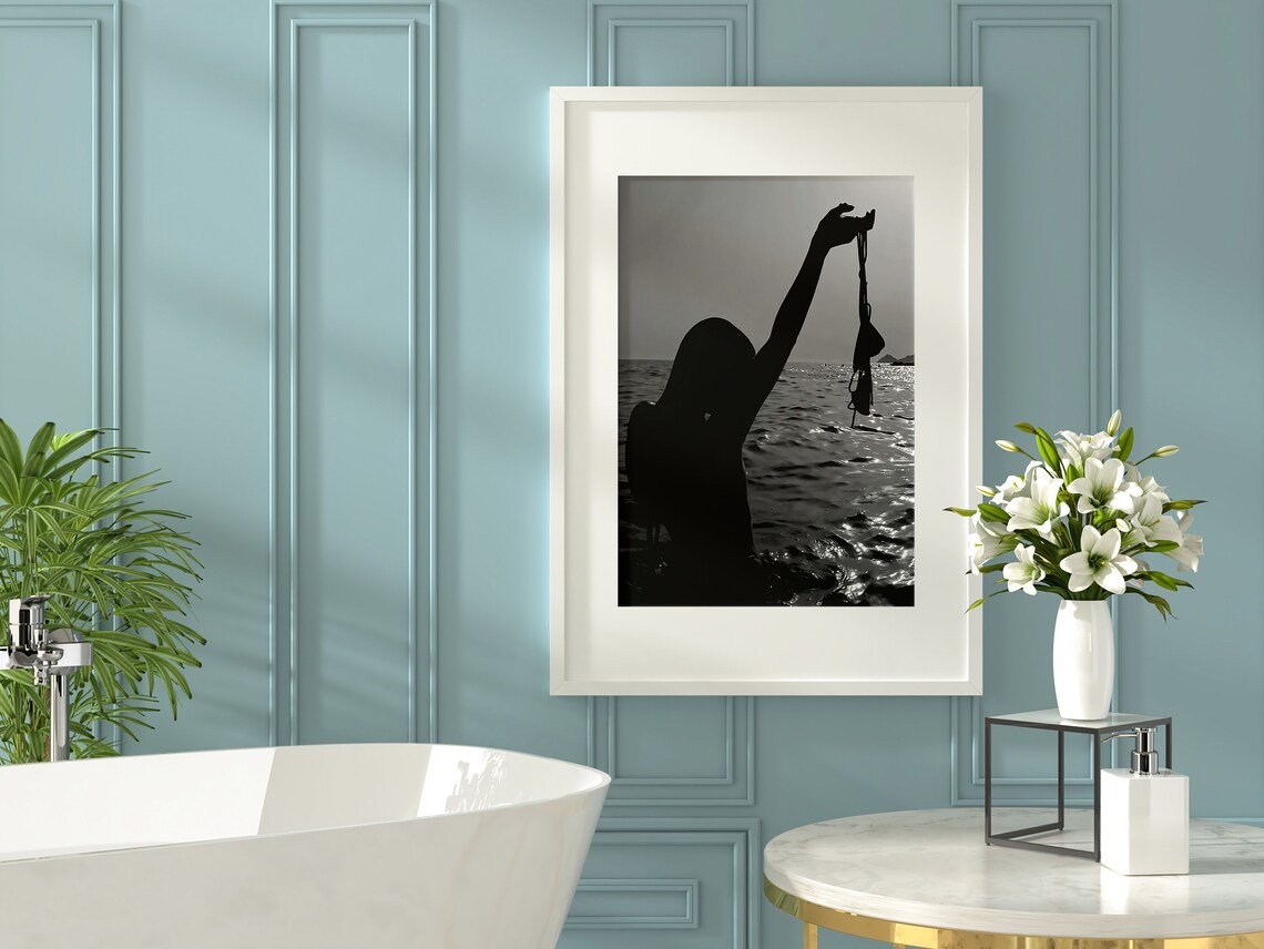 Naked Woman Undress In Beach Print Summer Poster Black And White Bathroom Wall Art Feminist Print Girls Bathroom Decor - Image 3