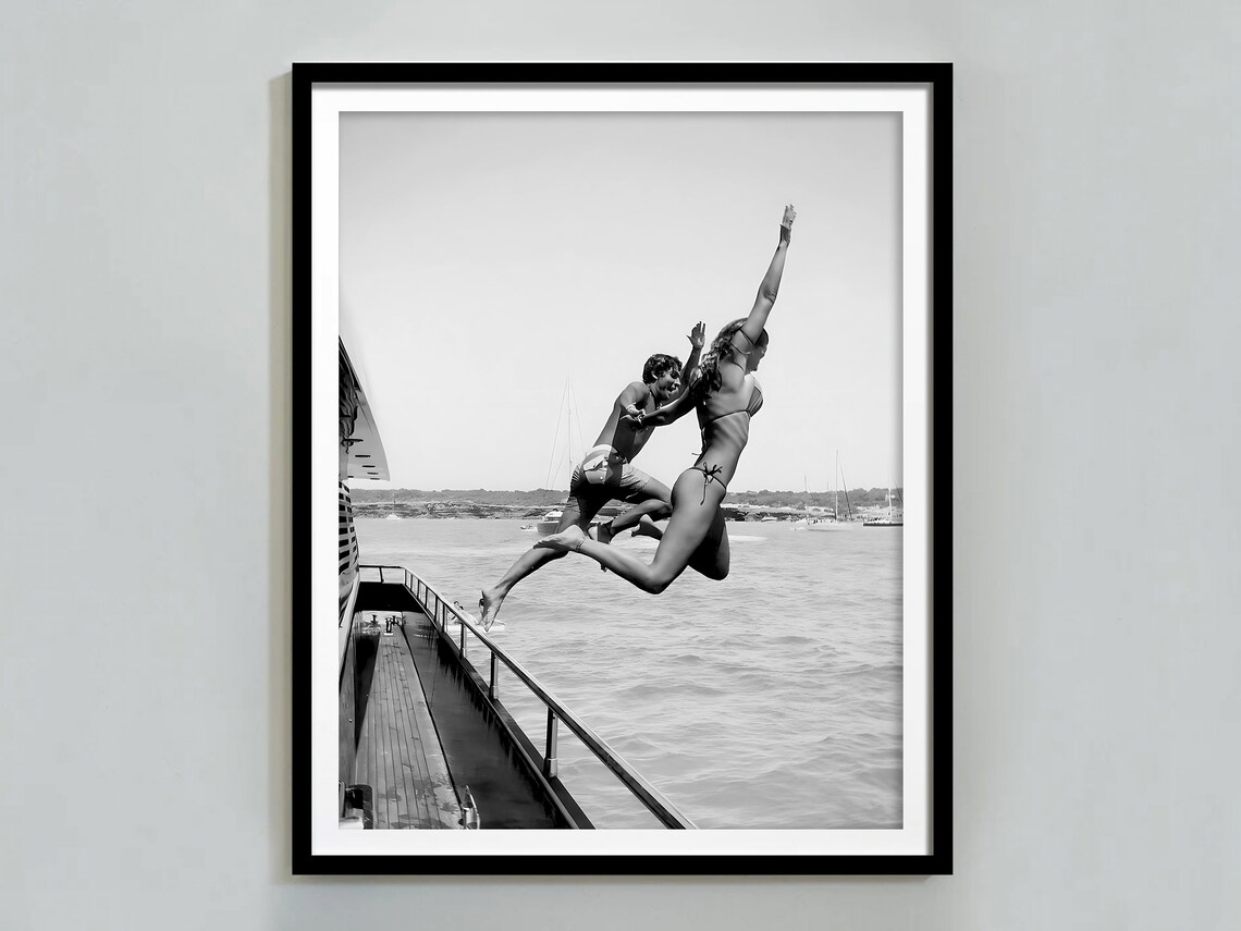 Couple Diving In The Beach Vintage Photography Print