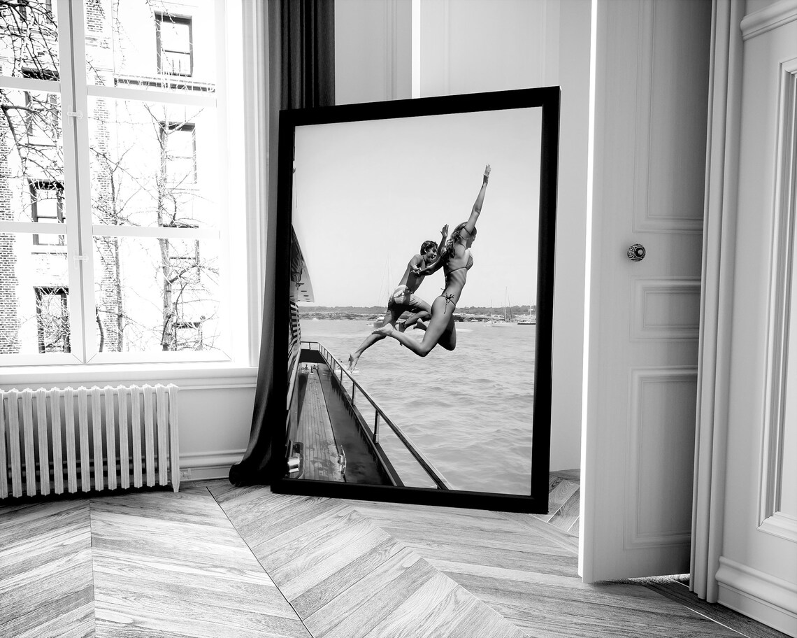 Couple Diving In The Beach Vintage Photography Print - Image 4