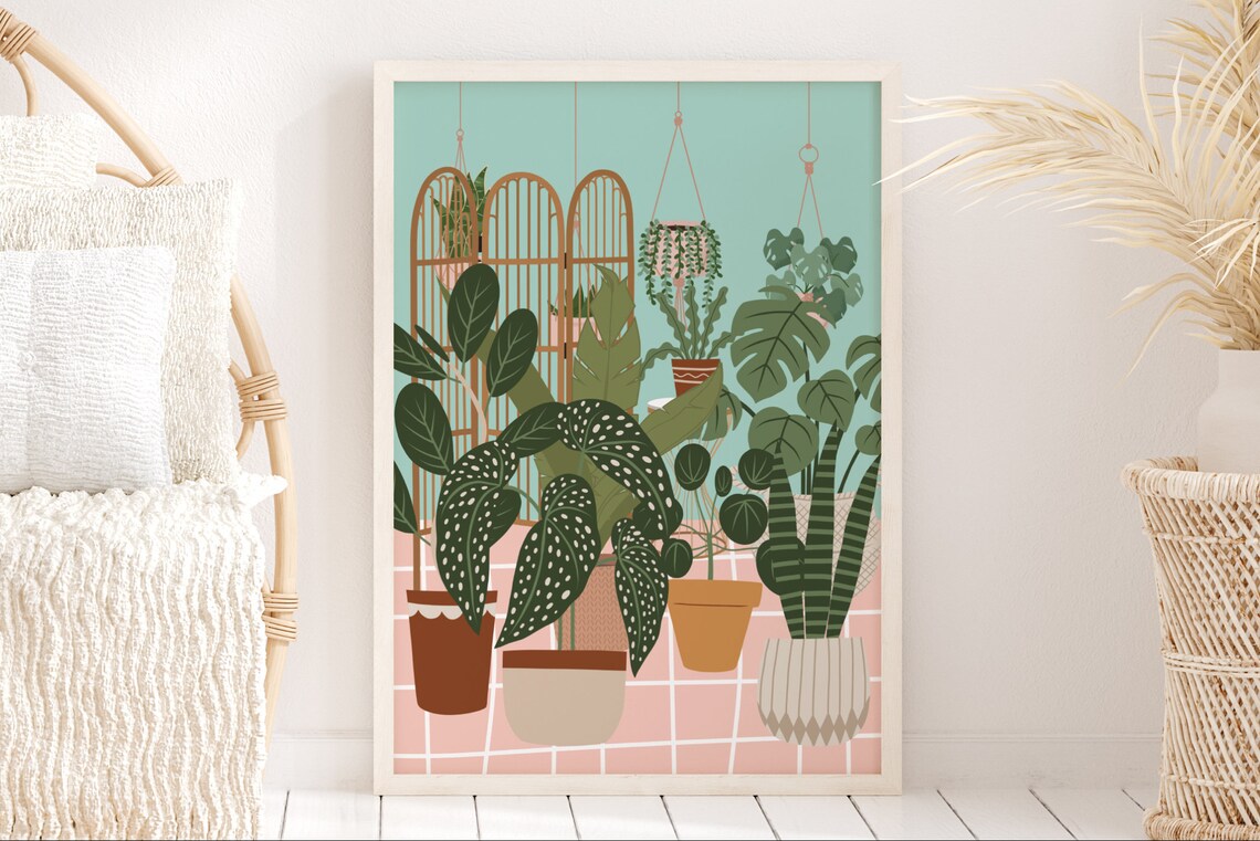 Boho Plant Botanical Art Print, Maximalist Gallery Decor