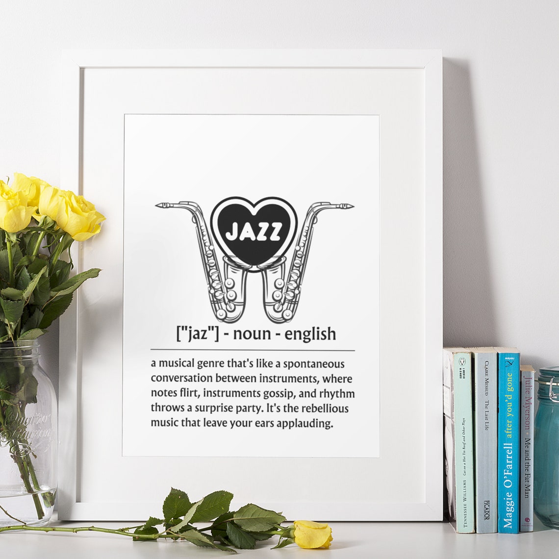 Jazz Definition Saxophone Music Lover Heart Musical Typography Poster - Image 4
