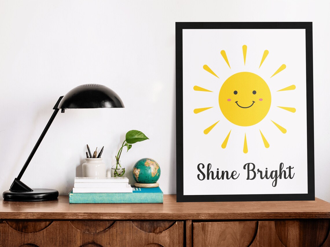Shine Bright Smiling Yellow Sun Positive Kids Room Art Poster - Image 9
