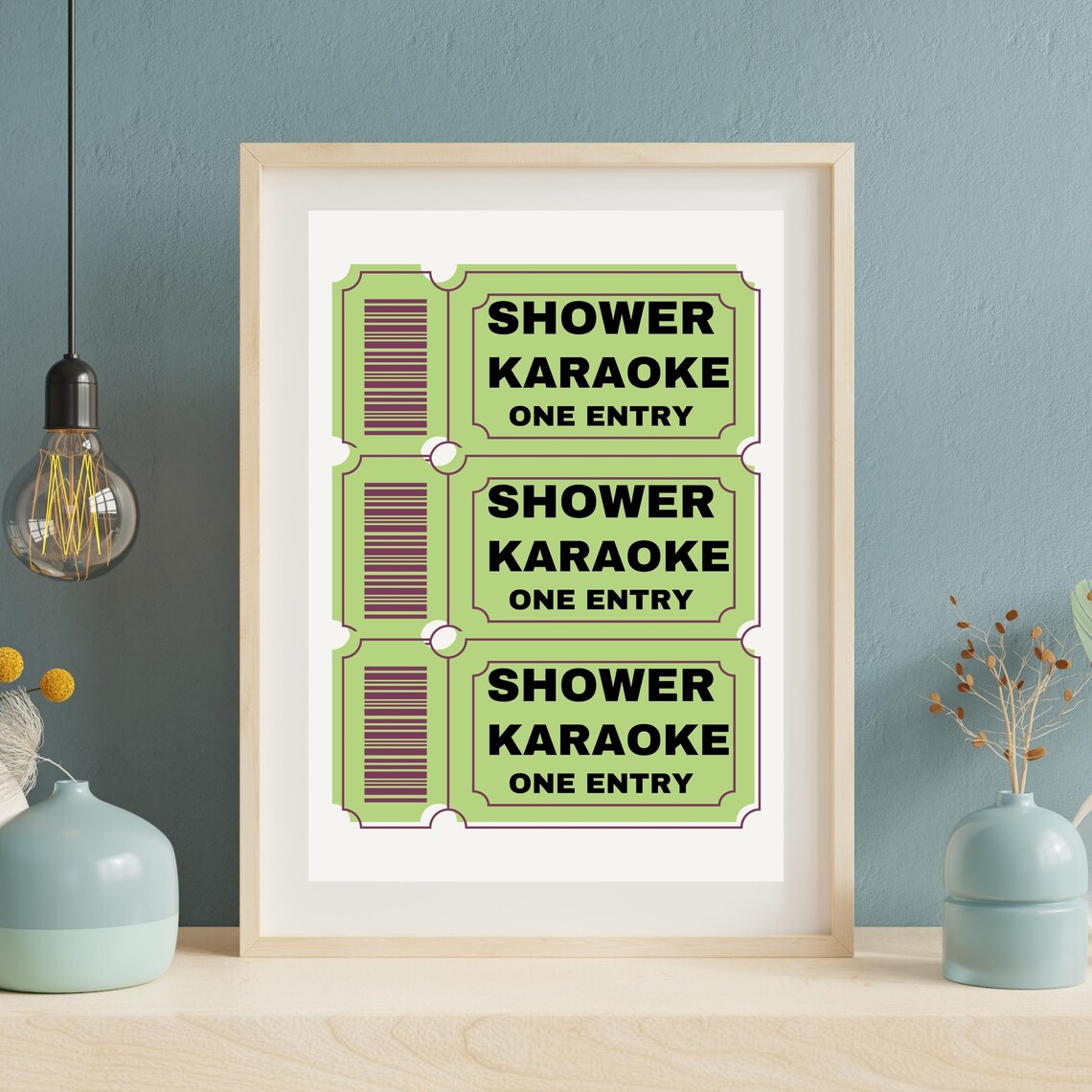 Green Bathroom Shower Karaoke Ticket Artwork Print Funny Cute Bathroom Wall Poster Trendy Home Decor Instant - Image 8