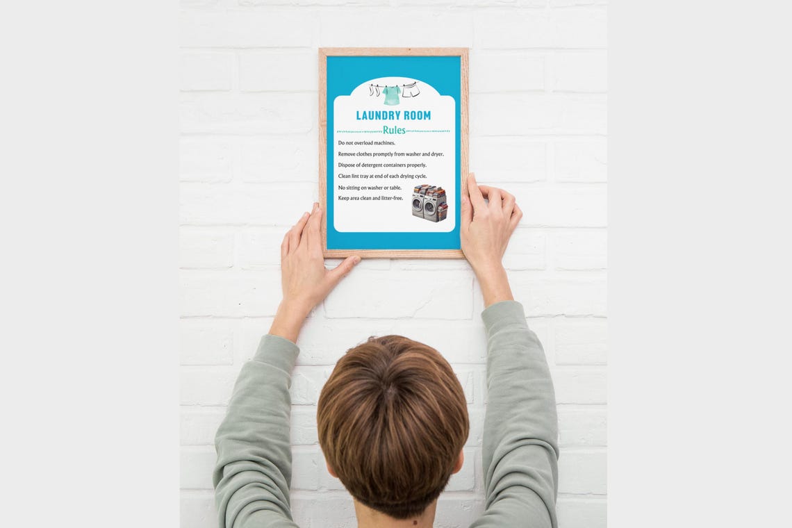 Laundry Room Rules Blue Sign Washer Dryer Etiquette Wall Poster - Image 2