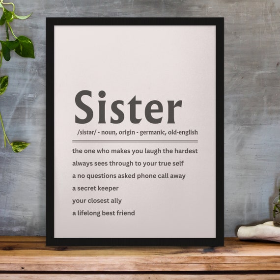 Sister Definition Print Best Friend Gift Modern Family Wall Art Sister Meaning Dictionary Definition Minimalist