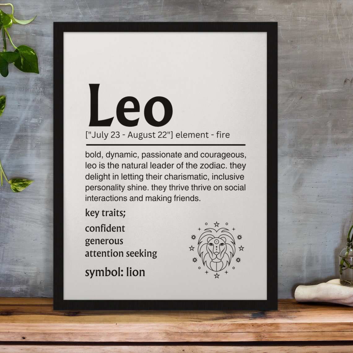 Leo Zodiac Dictionary Definition Poster July August Fire Lion Sign - Image 3