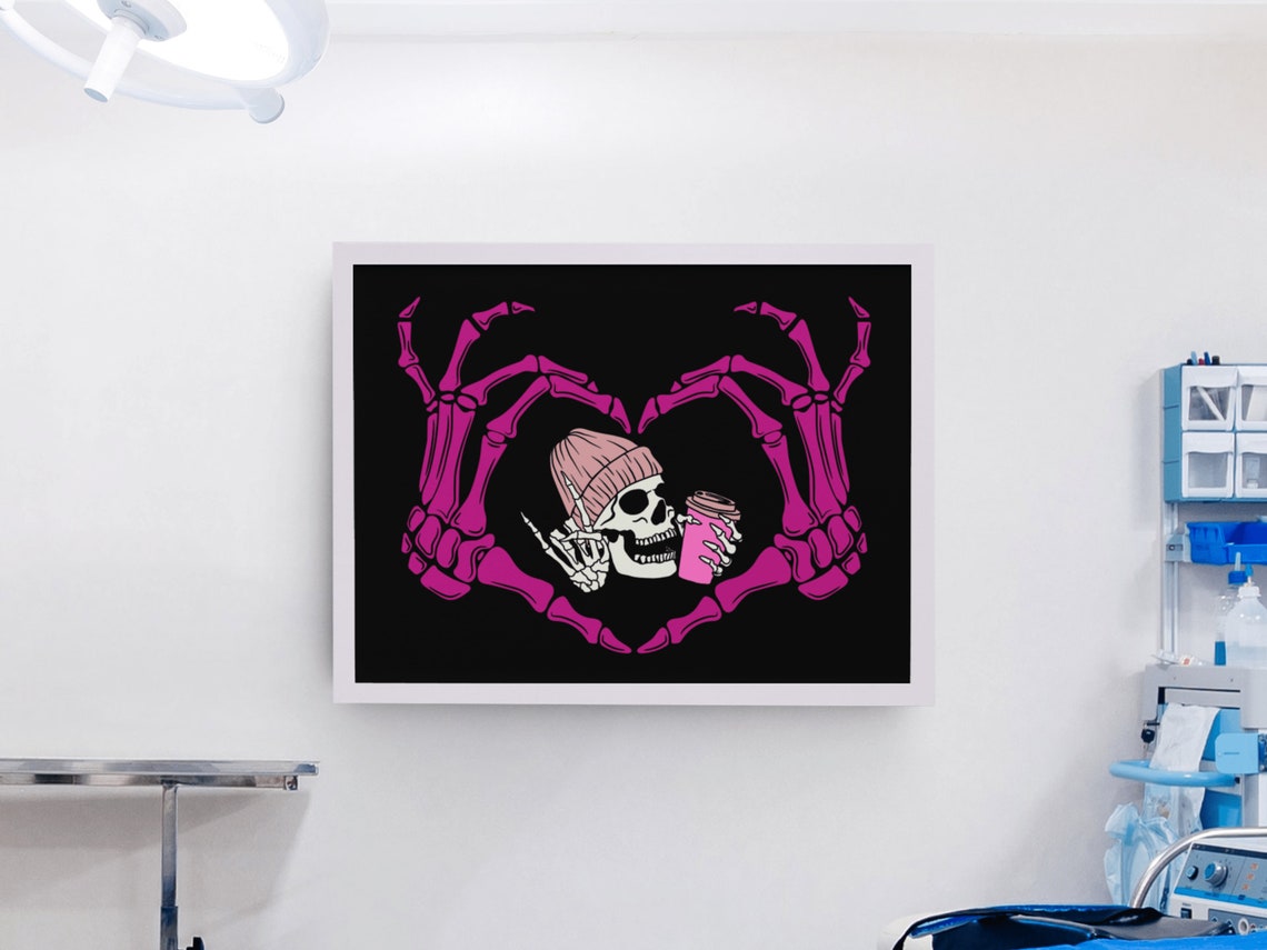 Pink Skeleton Hands Heart Skull Coffee Halloween Gothic Poster - Image 4
