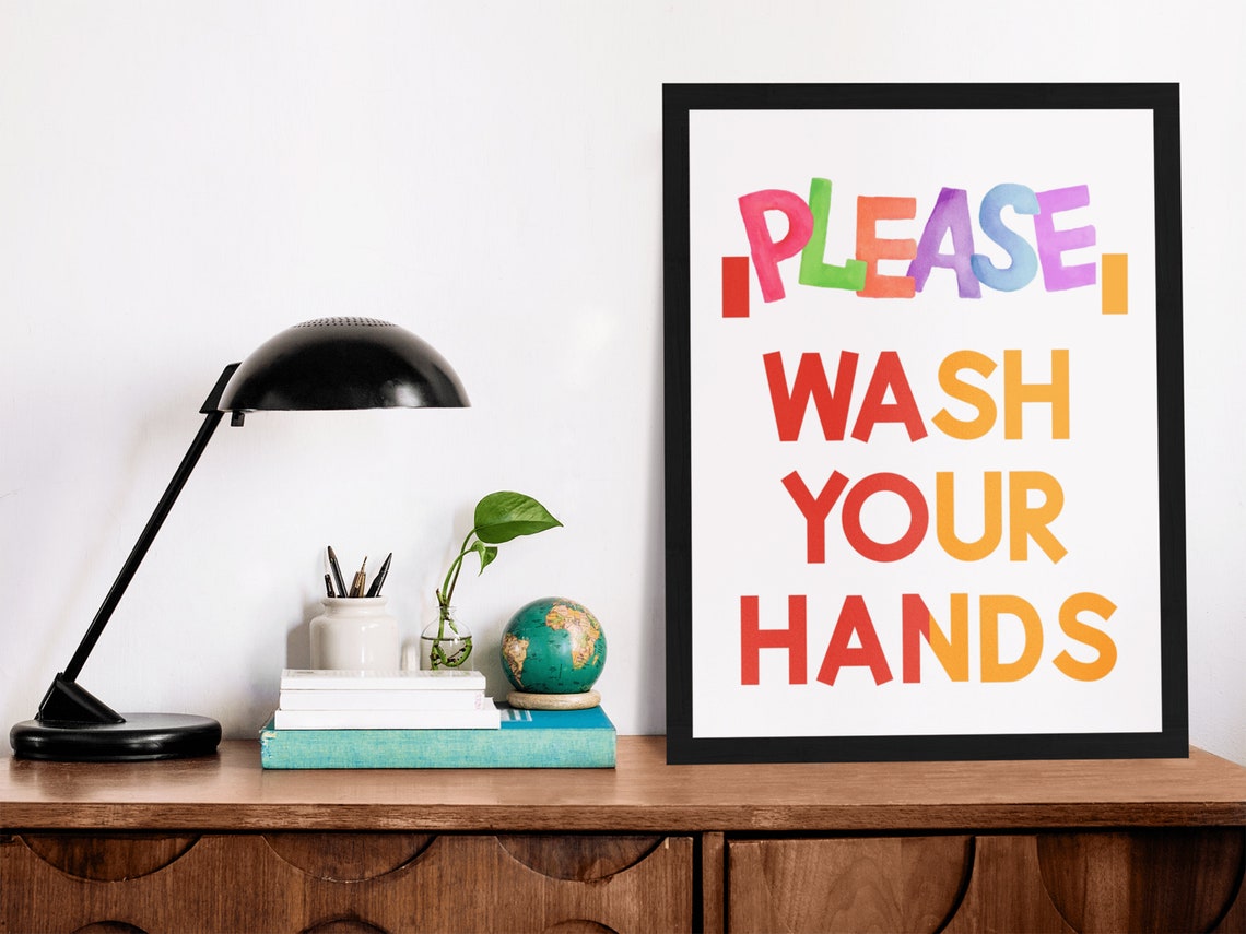 Please Wash Your Hands Rainbow Watercolor Kids Bathroom Poster - Image 9