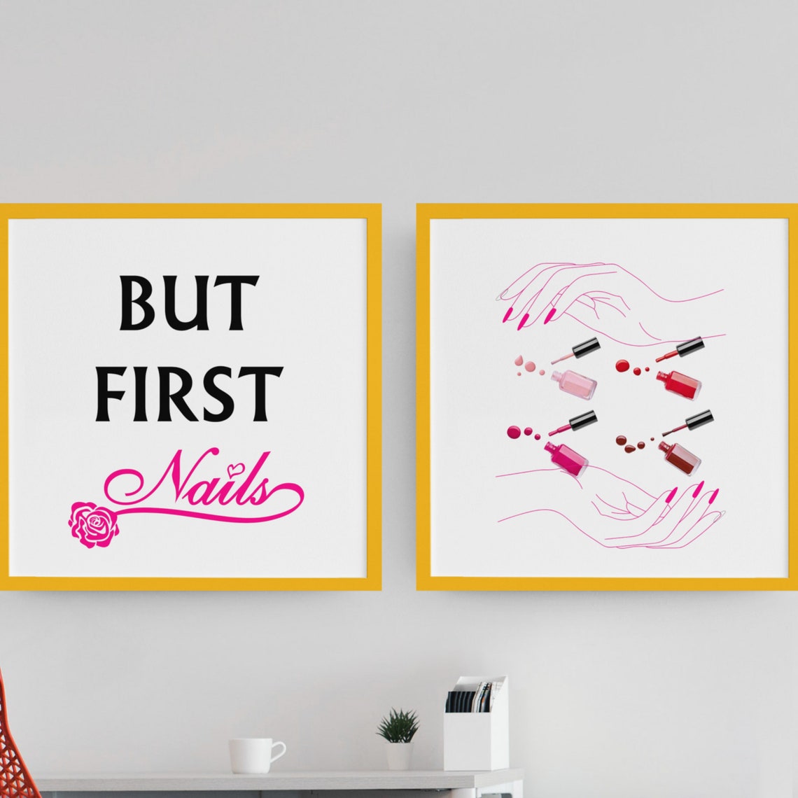 Nail Salon Two Print Set But First Nails Quote Manicure Hands Art - Image 8