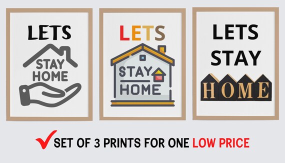 Lets Stay Home Sign Print Minimalist Typography Print Poster