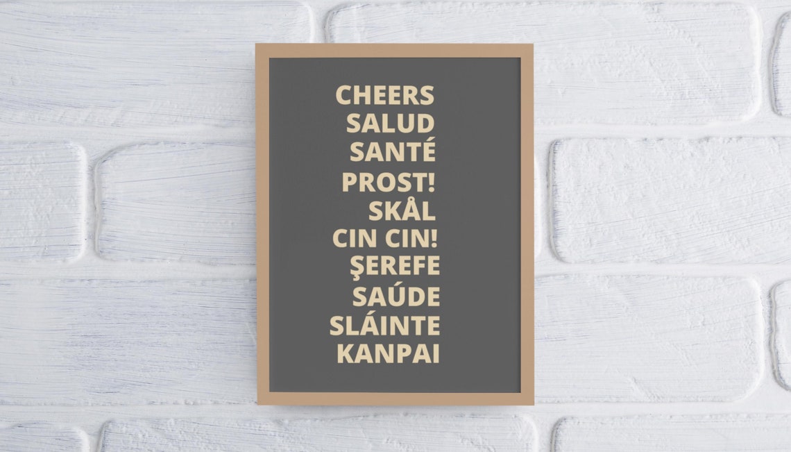 Cheers Around the World Fun Set of 3 Minimalist Bar Cart Poster - Image 3
