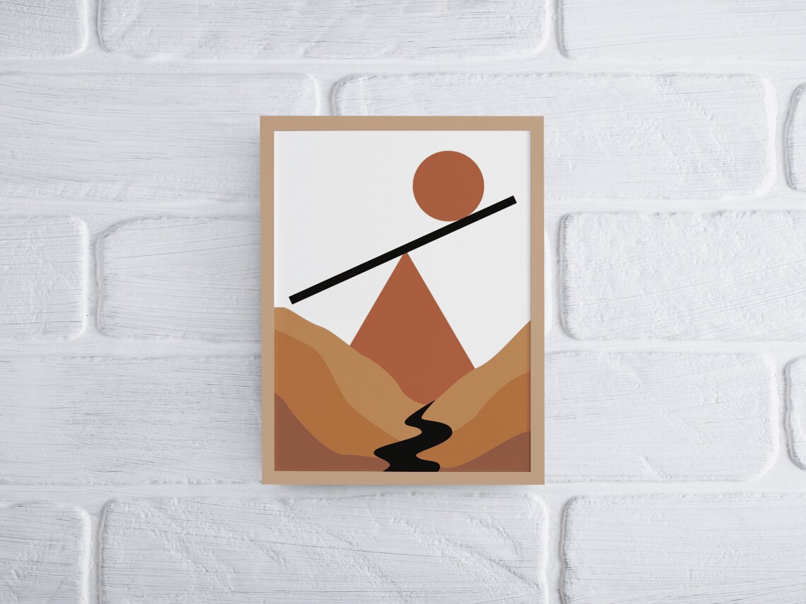 Boho Desert Landscape Geometric Sun Mountain Minimalist Art Poster - Image 2