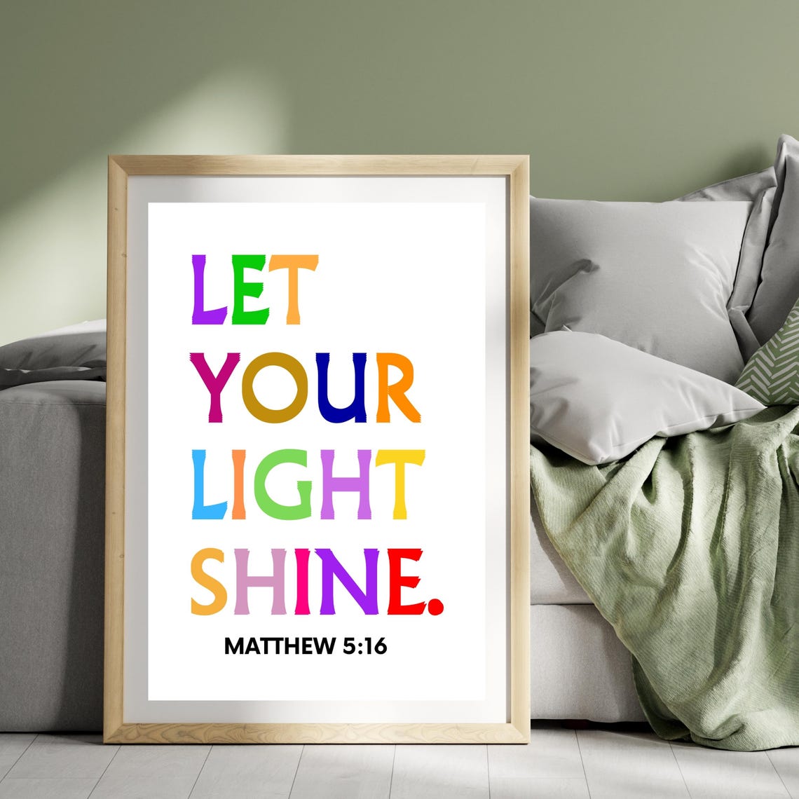 Let Your Light Shine Matthew 516 Rainbow Kids Bible Verse Poster - Image 2