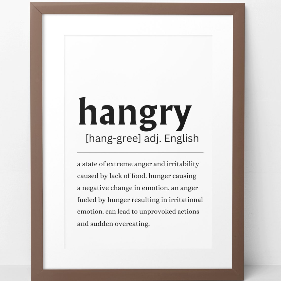 Hangry Funny Definition Kitchen Food Quote Humor Wall Poster