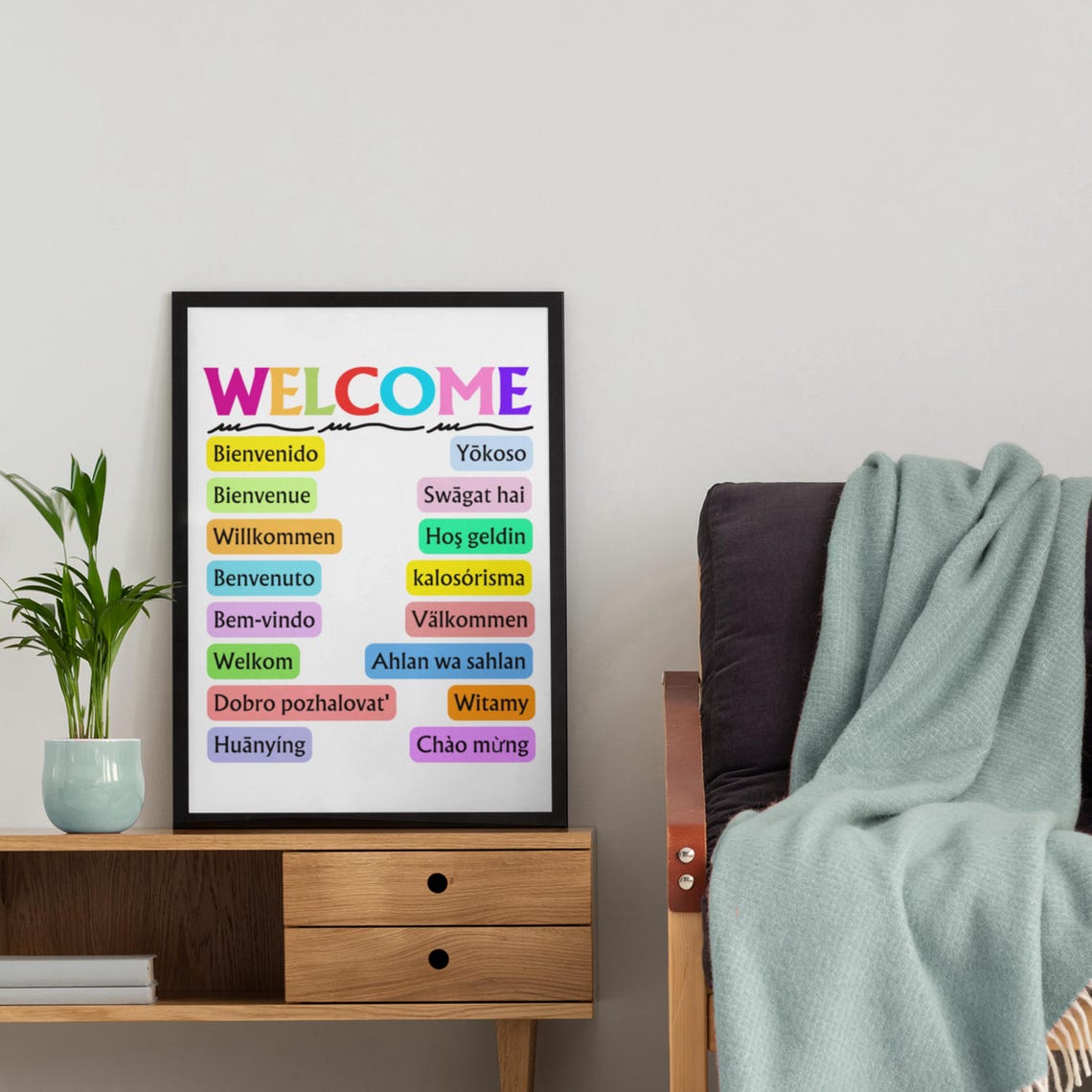 Welcome in Many Languages Colorful Home Entryway Sign Poster - Image 3