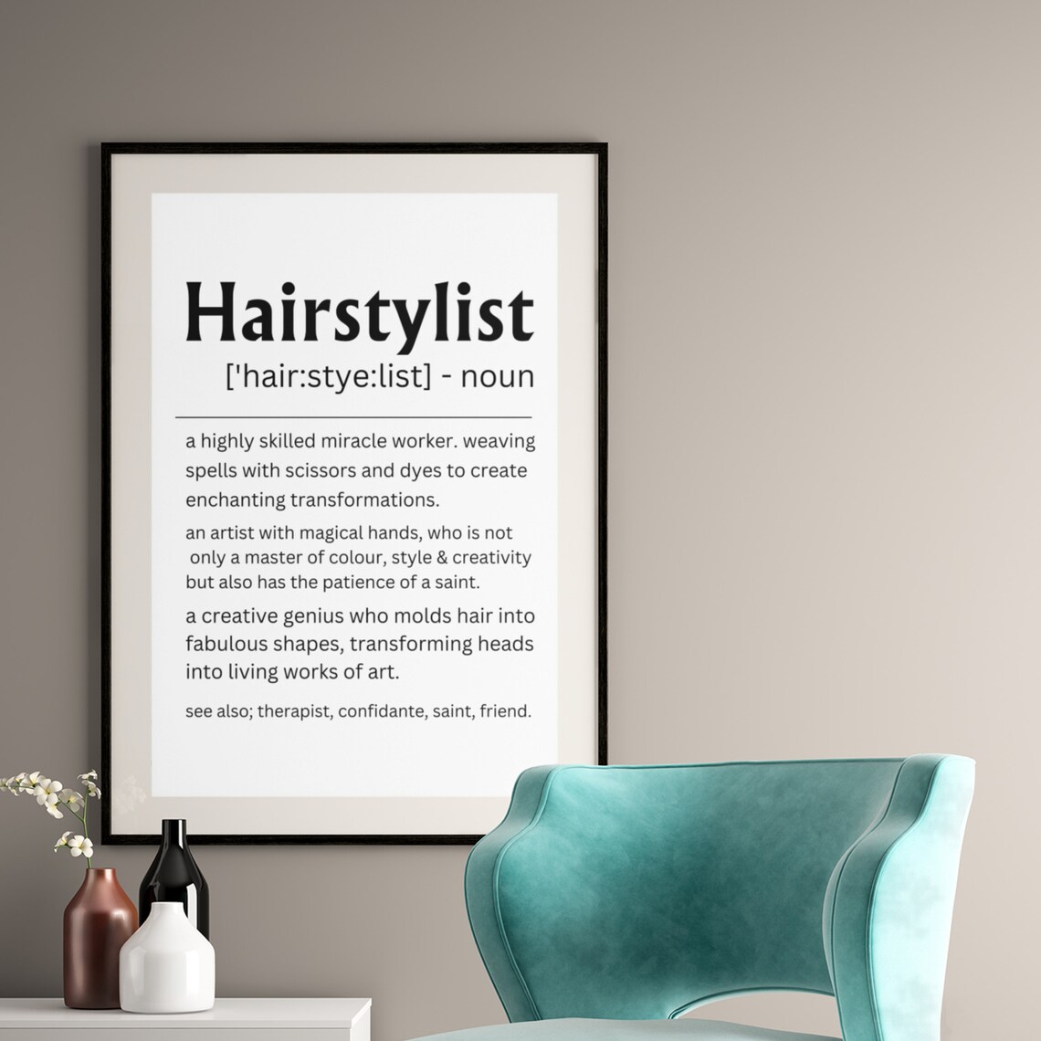 Hairstylist Definition Art Print, Salon Wall Decor
