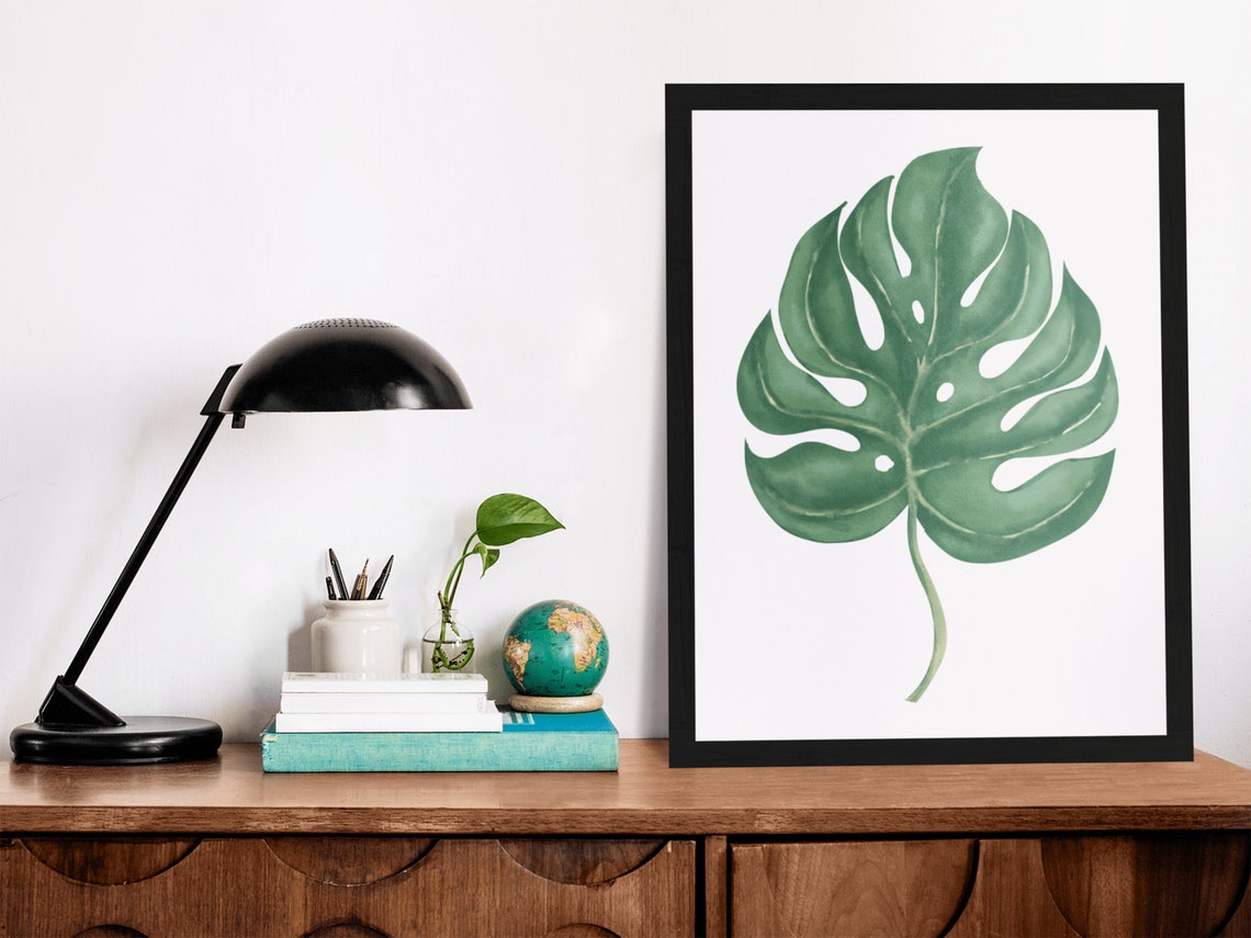 Monstera Leaf Watercolor Botanical Green Tropical Leaf Poster