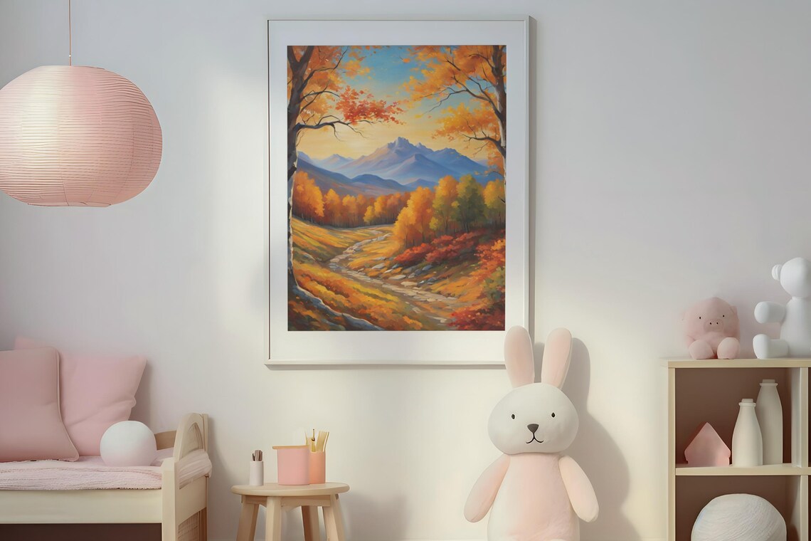 Autumn Landscape Mountain Painting Fall Countryside Scene Poster - Image 2