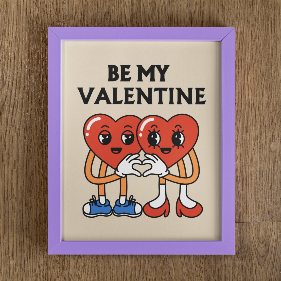 Be My Valentine Cute Retro Cartoon Heart Couple Valentine Poster - Image 2