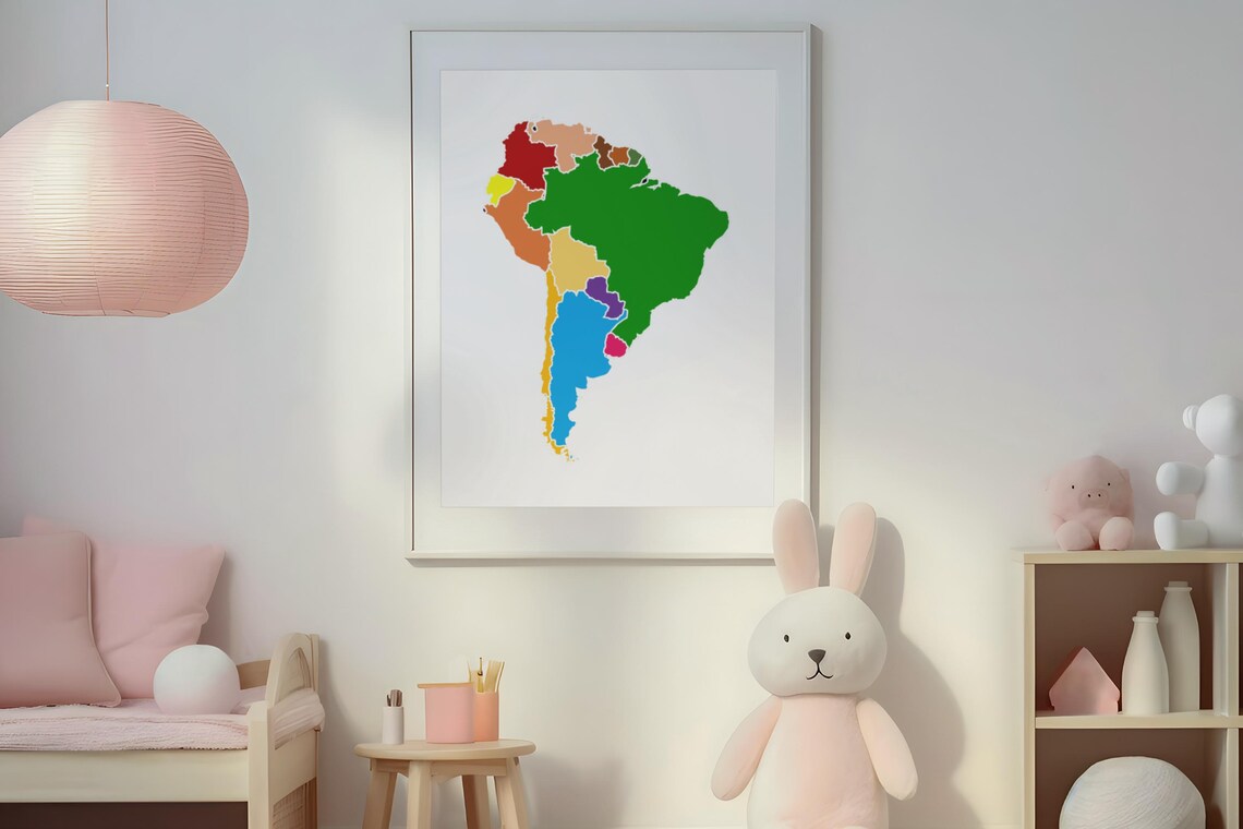 South America Colorful Country Map Educational Geography Poster - Image 2
