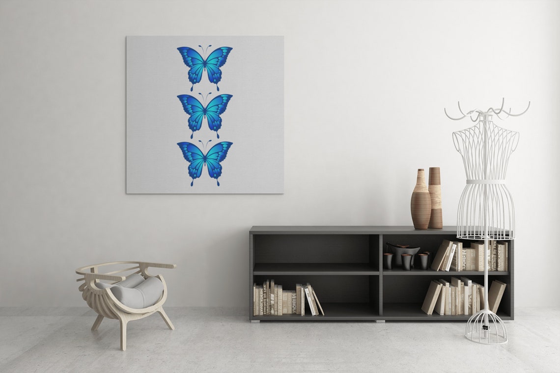 Triple Blue Butterfly Watercolor Trio Minimalist Bedroom Poster - Image 3