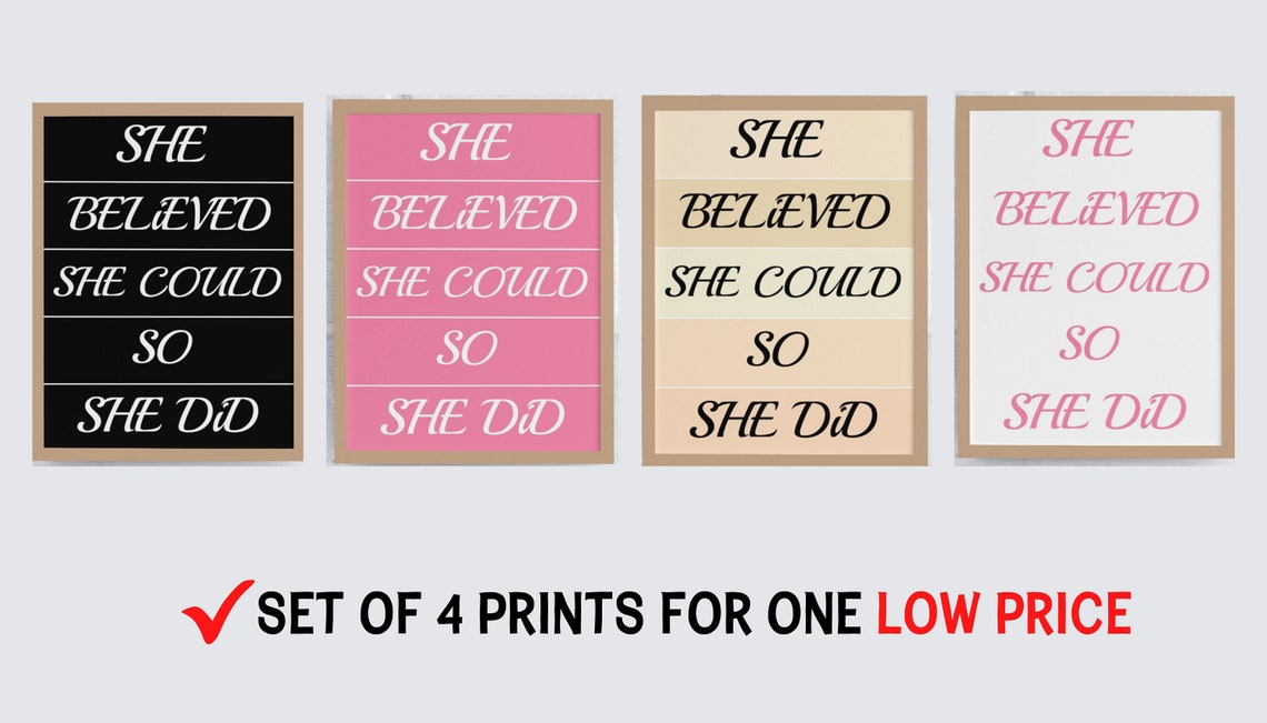 She Believed She Could So She Did Set Of 4 Empowering Poster For Women
