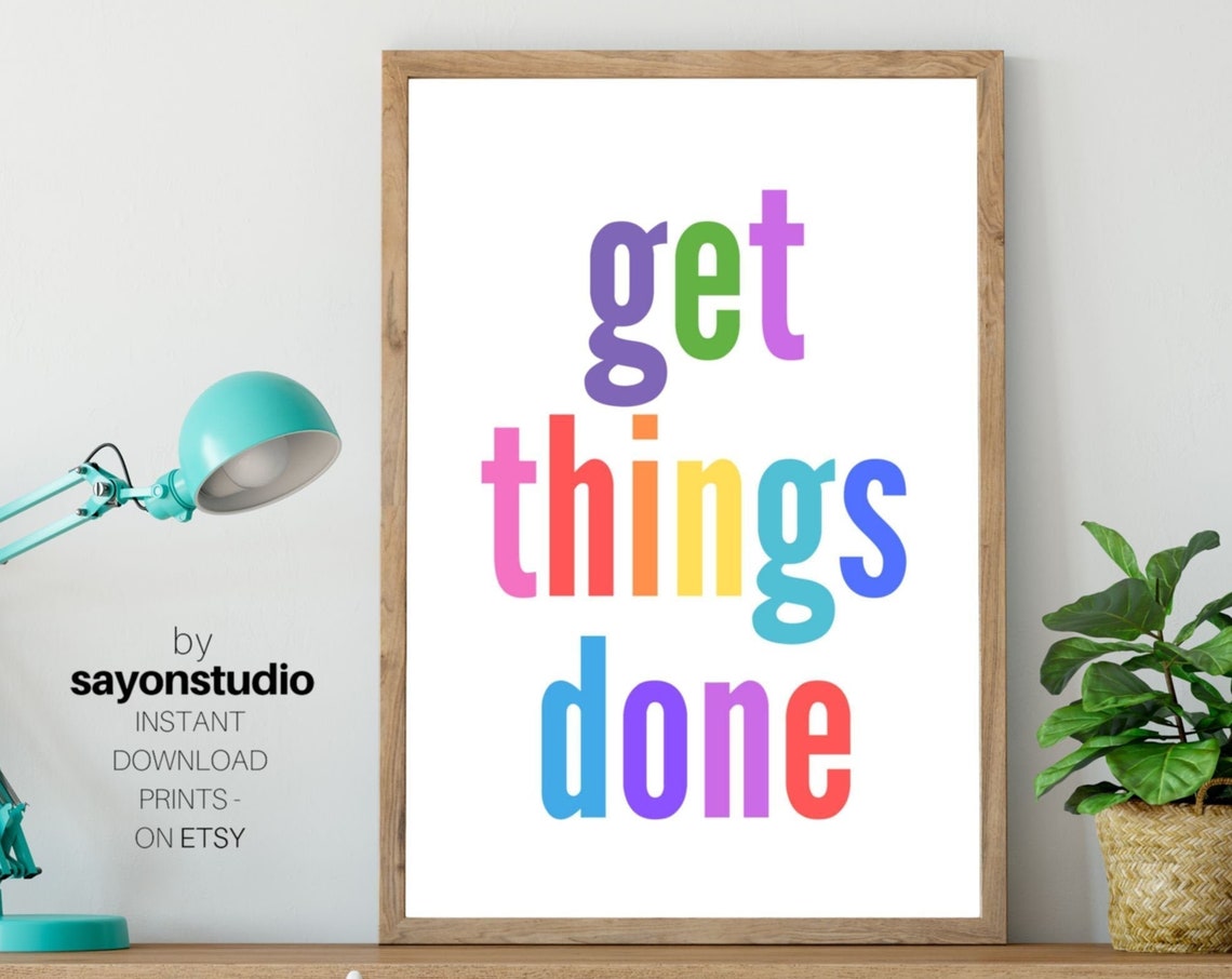 Get Things Done Rainbow Typography Productivity Office Wall Poster