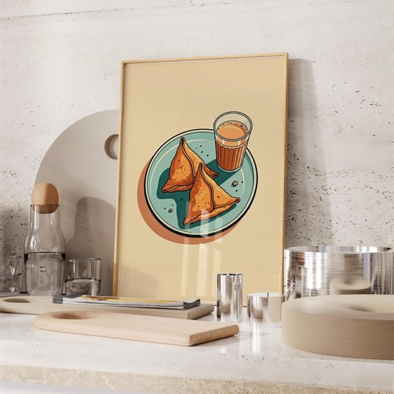 Chai Samosa Food Poster, Desi Kitchen Art Print