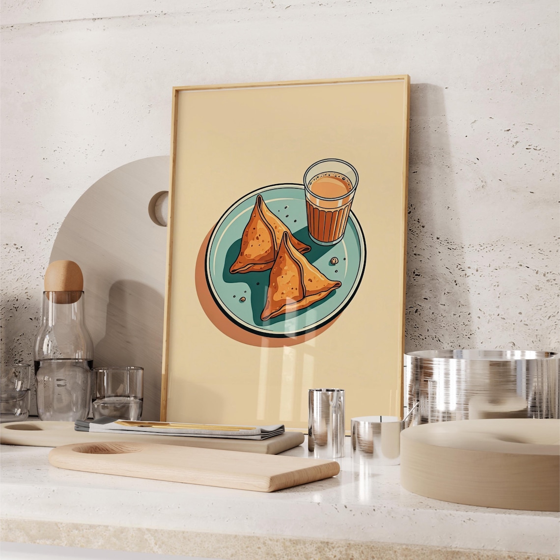 Chai Samosa Food Poster, Desi Kitchen Art Print