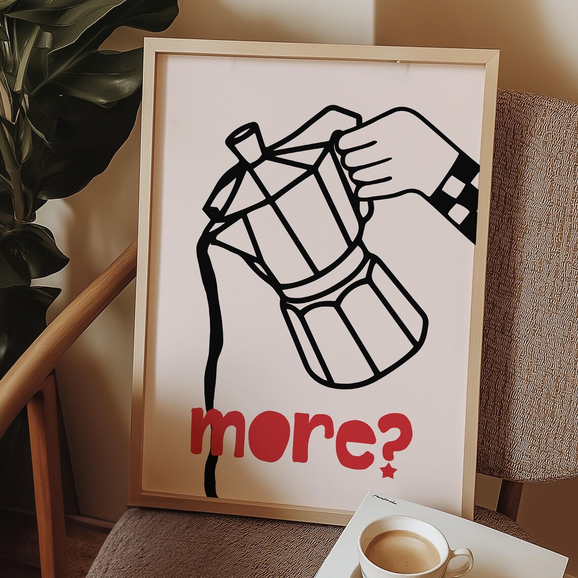 More Moka Pot Red Lettering Retro Coffee Barista Kitchen Poster