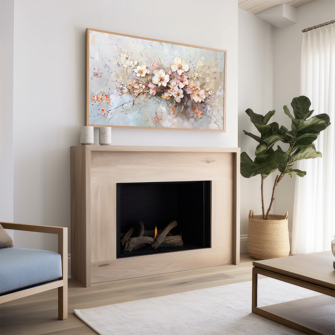 Blush Blossoms Spring Flower Textured Farmhouse Painting Wall Art - Image 2