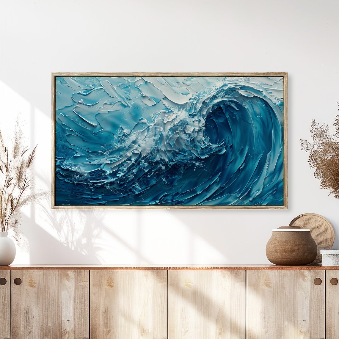 Cobalt Blue Ocean Wave Impasto Textured Seascape Painting Wall Art - Image 3