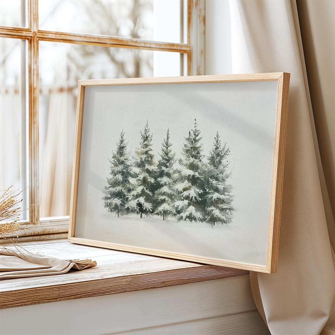Snow Dusted Pines Minimalist Watercolor Serene Winter Wall Art Poster - Image 2
