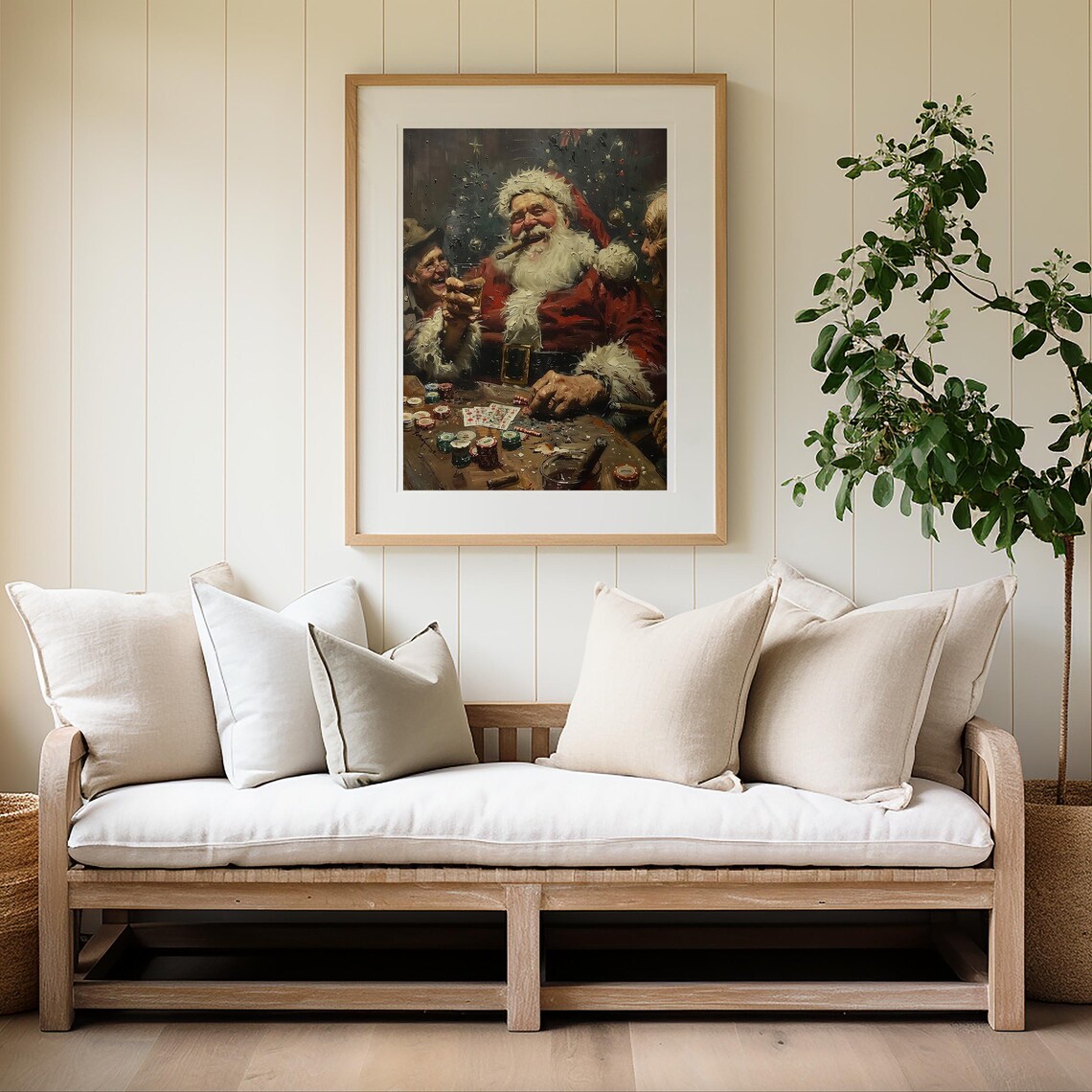 Santa Claus Playing Poker With Friends Funny Vintage Style Wall Art - Image 4