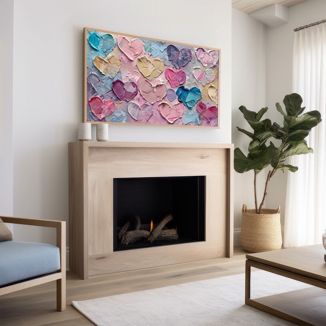 Pastel Hearts Impasto Abstract Love Textured Painting Joyful Wall Art - Image 2