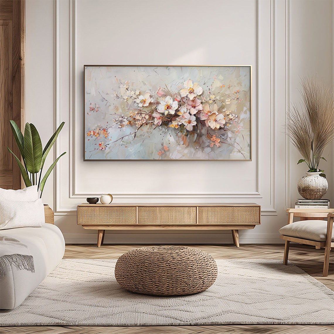Blush Blossoms Spring Flower Textured Farmhouse Painting Wall Art - Image 5